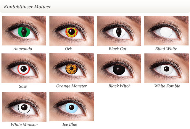 Zombie, monster,  hekse, alfe, katte, ulve kontaktlinser